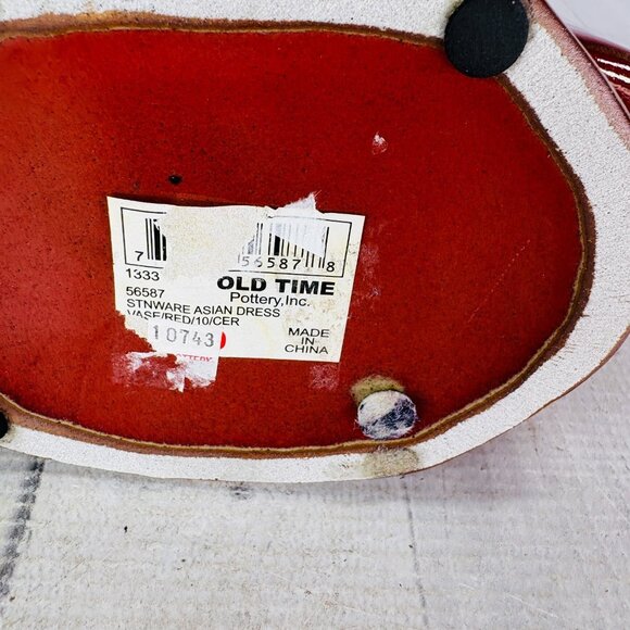 Oriental Kimono Asian Dress Burgundy Glaze Stoneware 10.25 Vase Accent Sculpture - Picture 8 of 16